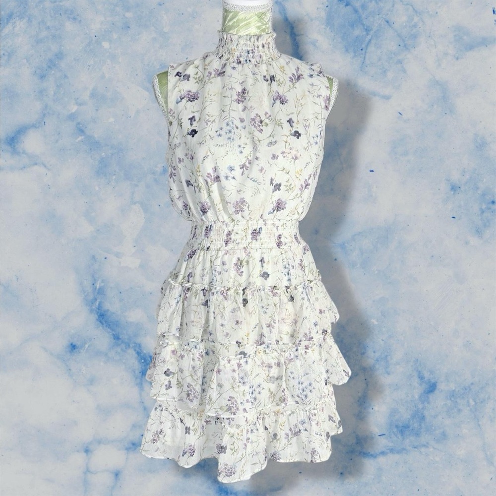 Express Smocked Tiered Floral Mini Dress – Size Small - Picture 4 of 8